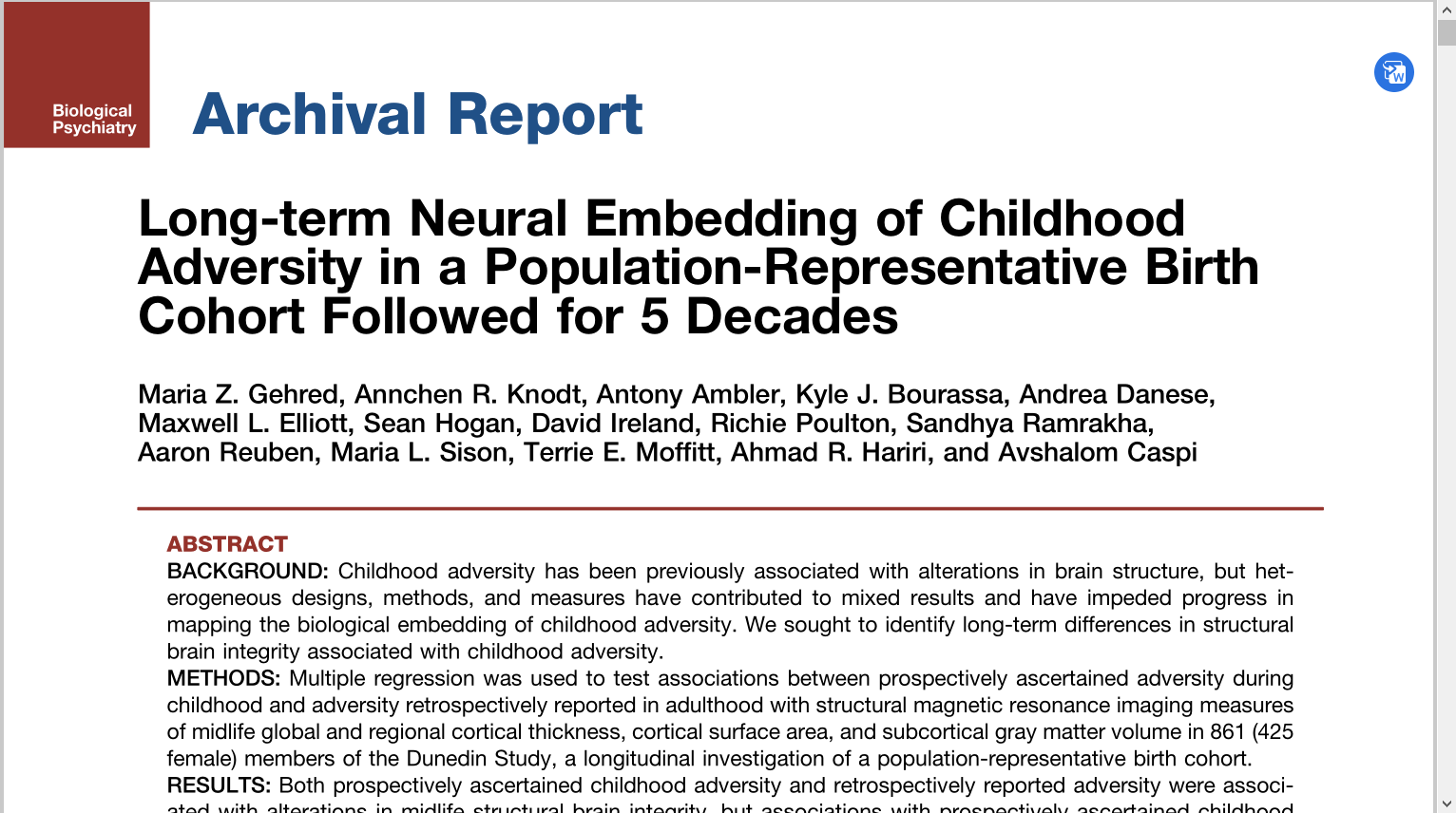 20240318 Long-term Neural Embedding of Childhood Adversity in a Population-Representative Birth Cohort Followed for 5 Decades