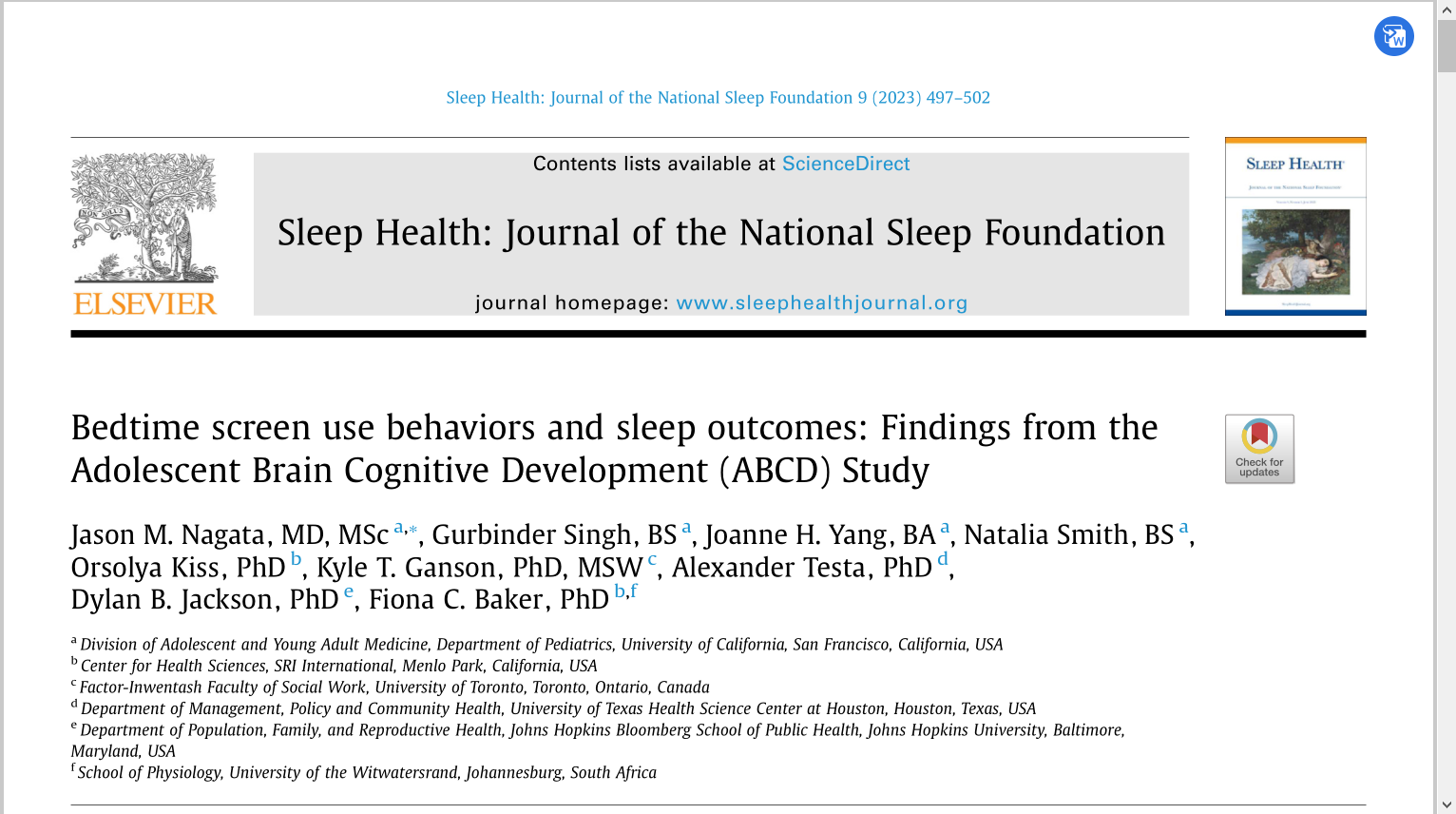 20240109 Bedtime screen use behaviors and sleep outcomes: Findings from the  Adolescent Brain Cognitive Development (ABCD) Study